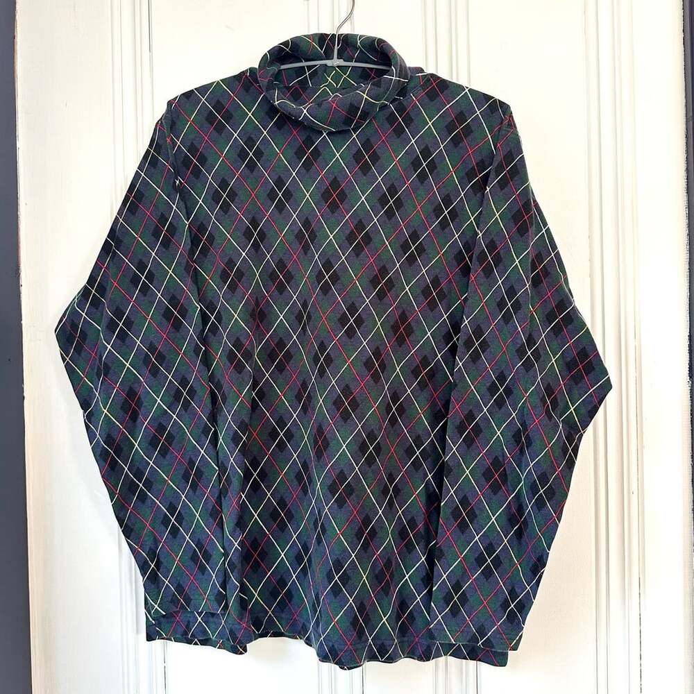 Lot of 3 Vintage L/XL 1990s Long-sleeve Mock-neck Tops, Solid, Plaid, & Check - Picture 6 of 10
